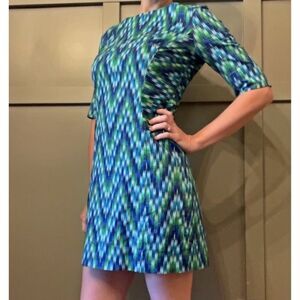 𝅺MILLY Digital Zig Zag Carina 3/4 Sleeve Sheath Dress in Multi Size 4